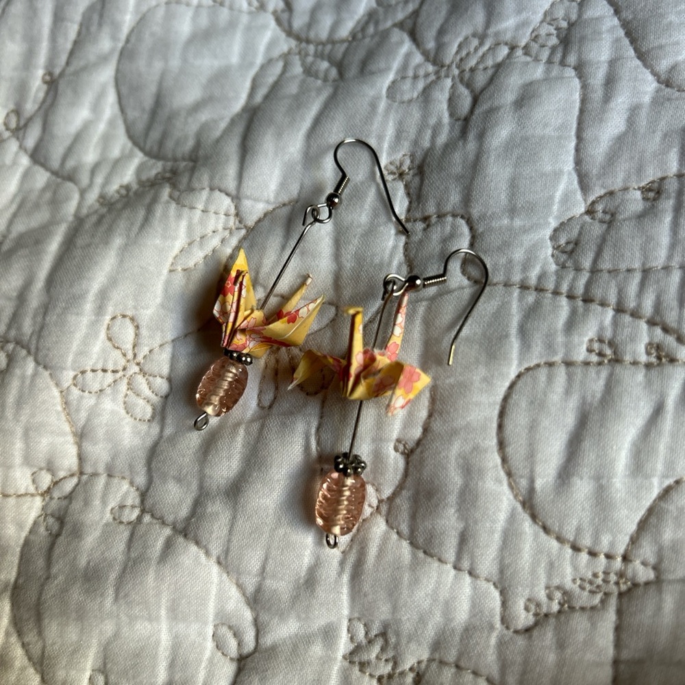 Origami Crane Earrings with Beads